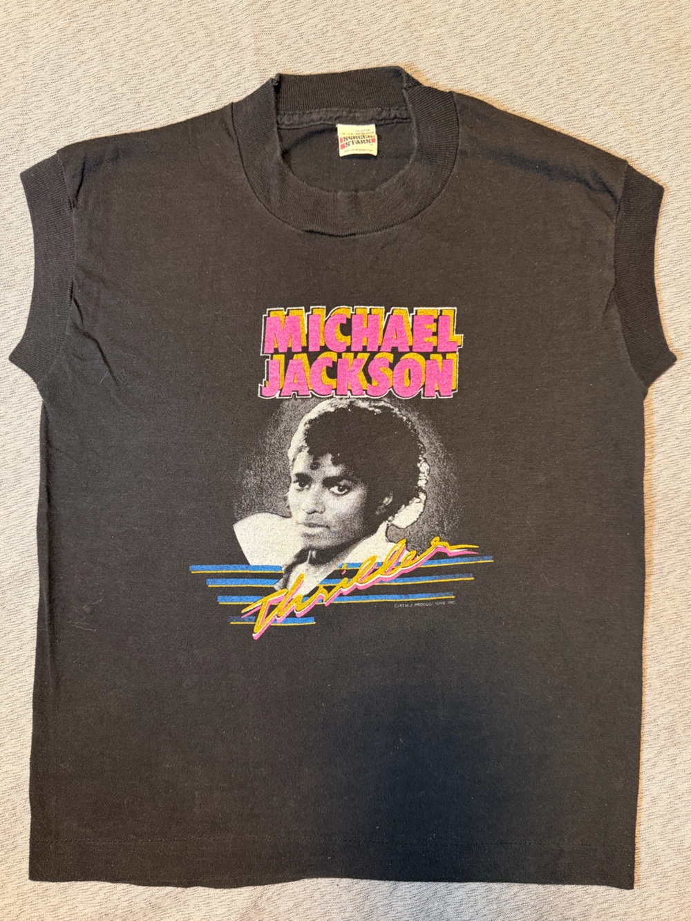 Screen Stars Black Michael Jackson Graphic Tee with Pink and Blue Accents